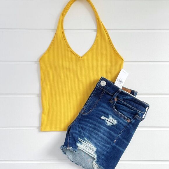 Lot of American Eagle Outfitters - Raw Hem Jean Shorts Halter Tank & Peasant Top - Picture 4 of 16